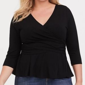 Super Soft Black Surplice Peplum Top - Torrid Size 4